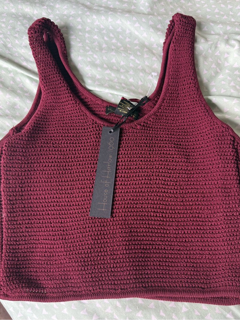 House of Harlow 1960 Wine Crochet Tank Top